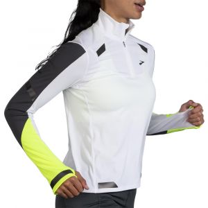 Brooks Run Visible 1/2 Zip Blanc Gris et Jaune fluo pour Femme