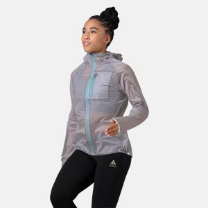 Vêtement de sport Odlo femme| Veste imperméable de running léger et sans couture ODLO Zeroweight Dual Dry Gris pour gemme|313021-10821