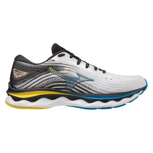 Chaussures entraînement running pour coureurs à foulée neutre Mizuno Wave Sky 6 White/Cyber Yellow/Indigo Bunting pour homme - J1GC220201_1