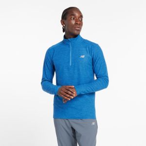 NEW BALANCE Tee-Shirt Manches longues 1/2 zip Bleu Homme