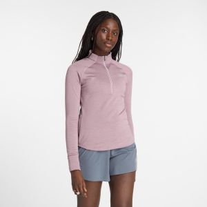 NEW BALANCE Tee-Shirt Manches longues 1/2 Zip Rose Femme