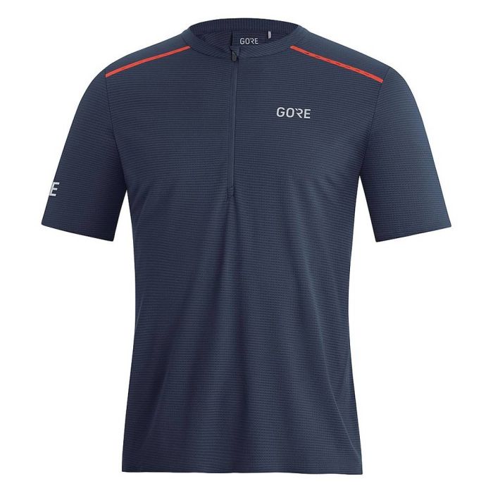 Vetements de sport GORE WEAR Homme Maillot a manches courtes et col 1 2 zip de running leger et hyper respirant GORE WEAR CONTEST T SHIRT ZIP Orbit Blue Fireball pour homme 100761 AUAY